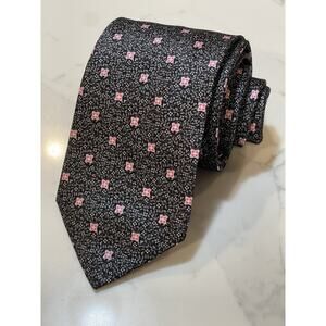 Brioni Classic 100% Silk Gray Pink Foulard Tie Italy 62 x 3.5 XL Long Luxury
